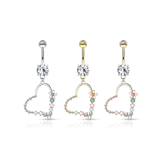 Enamel Flower and Opalite Stone Set Belly Ring - Picture 6 of 6